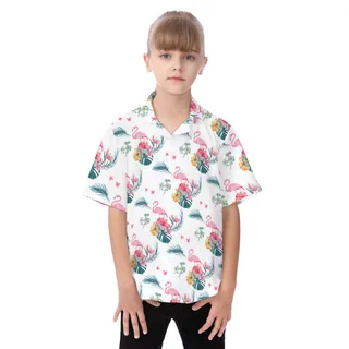 Flamingo White Hawaiian Shirt For Kids