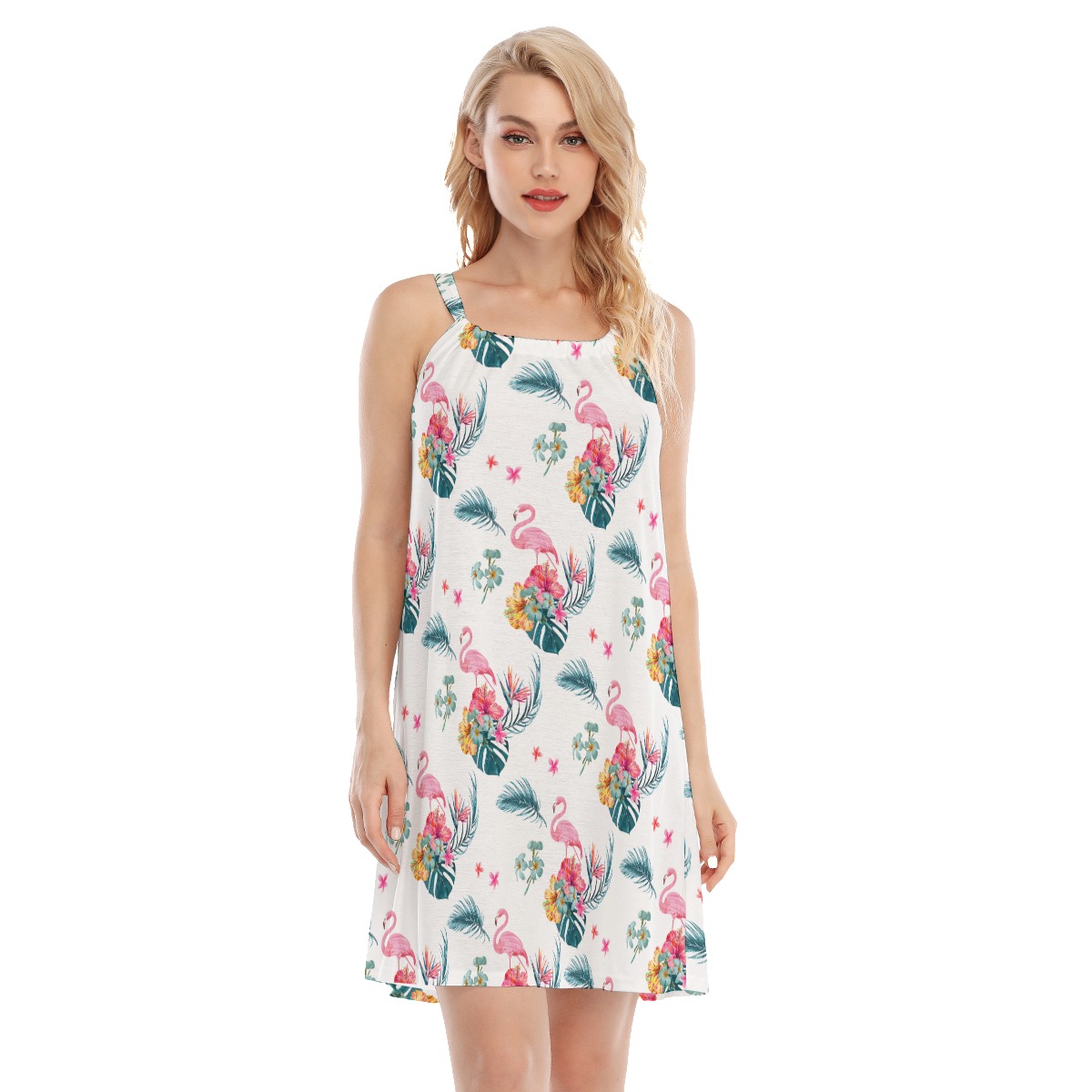 Flamingo Tropical White Hawaiian Dress - variant image 1