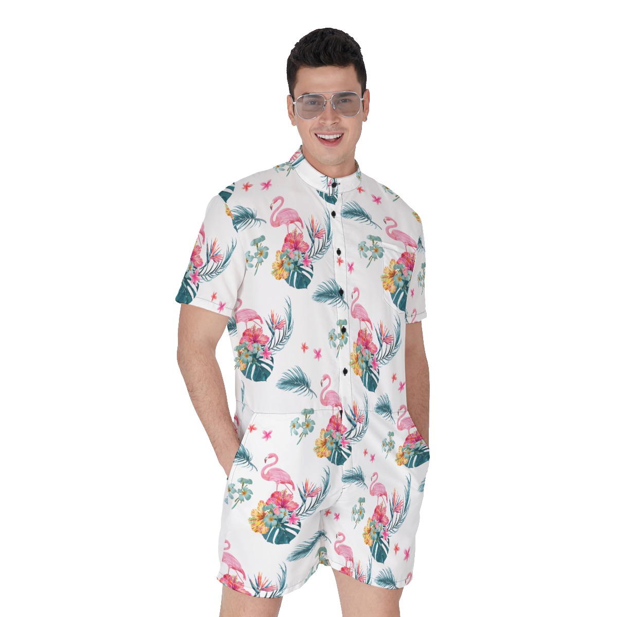White Flamingo Hawaiian Romper For Men - variant image 1