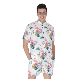 White Flamingo Hawaiian Romper For Men
