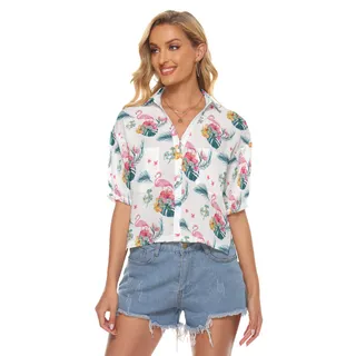 Flamingo Cool Hawaiian Crop Top Shirt For Women