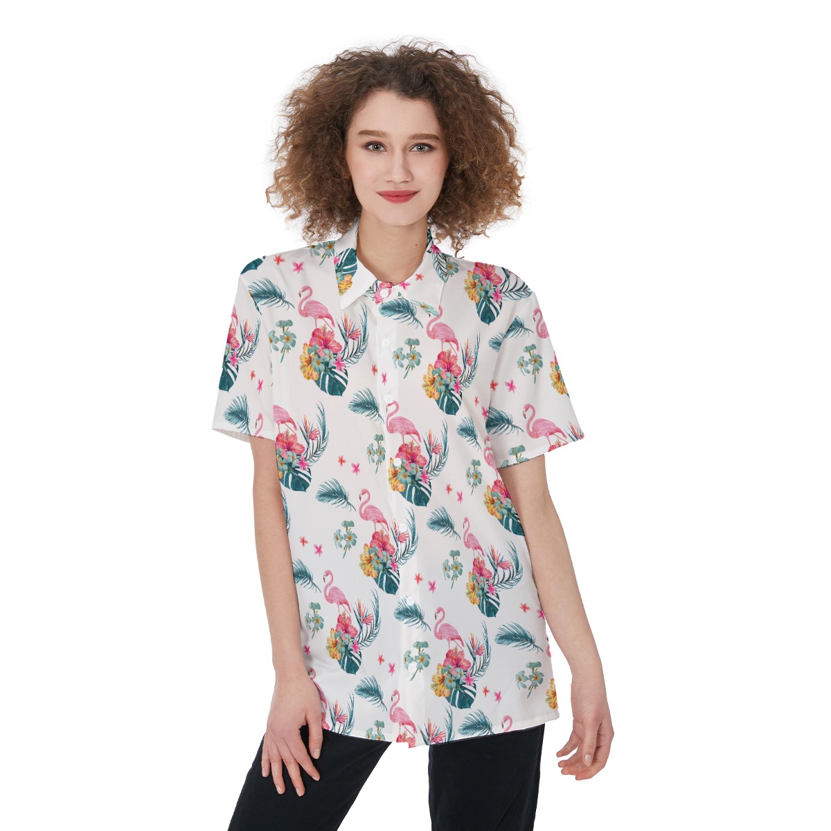 Flamingo Floral Hawaiian Shirt For Women - variant image 1