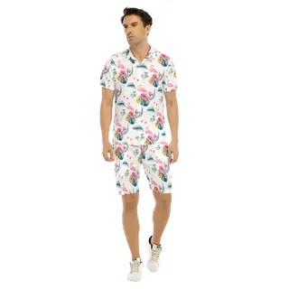 Men's Flamingo Floral Hawaiian Shirt And Shorts