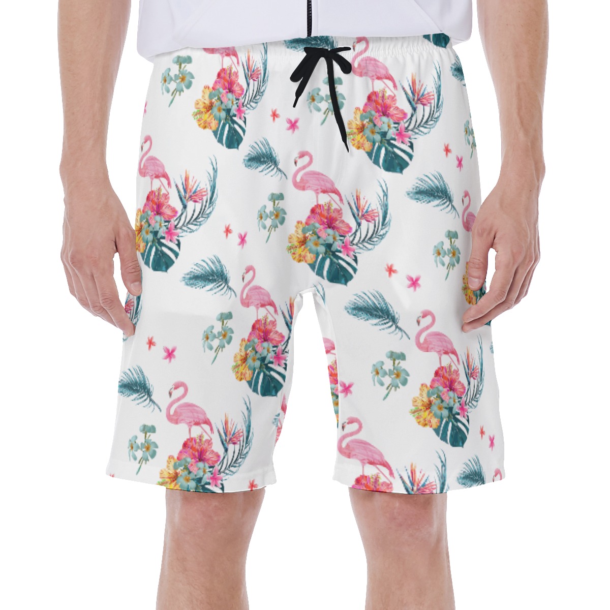 Floral Flamingo Blue Hawaiian Swim Trunks For Men - variant image 1