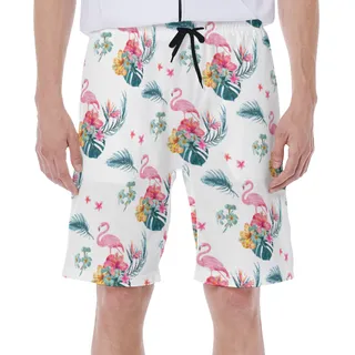 Floral Flamingo Blue Hawaiian Swim Trunks For Men