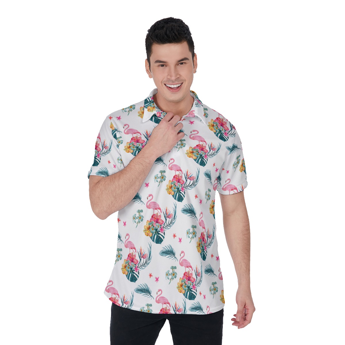 Floral Flamingo Men's Polo Shirt - variant image 1