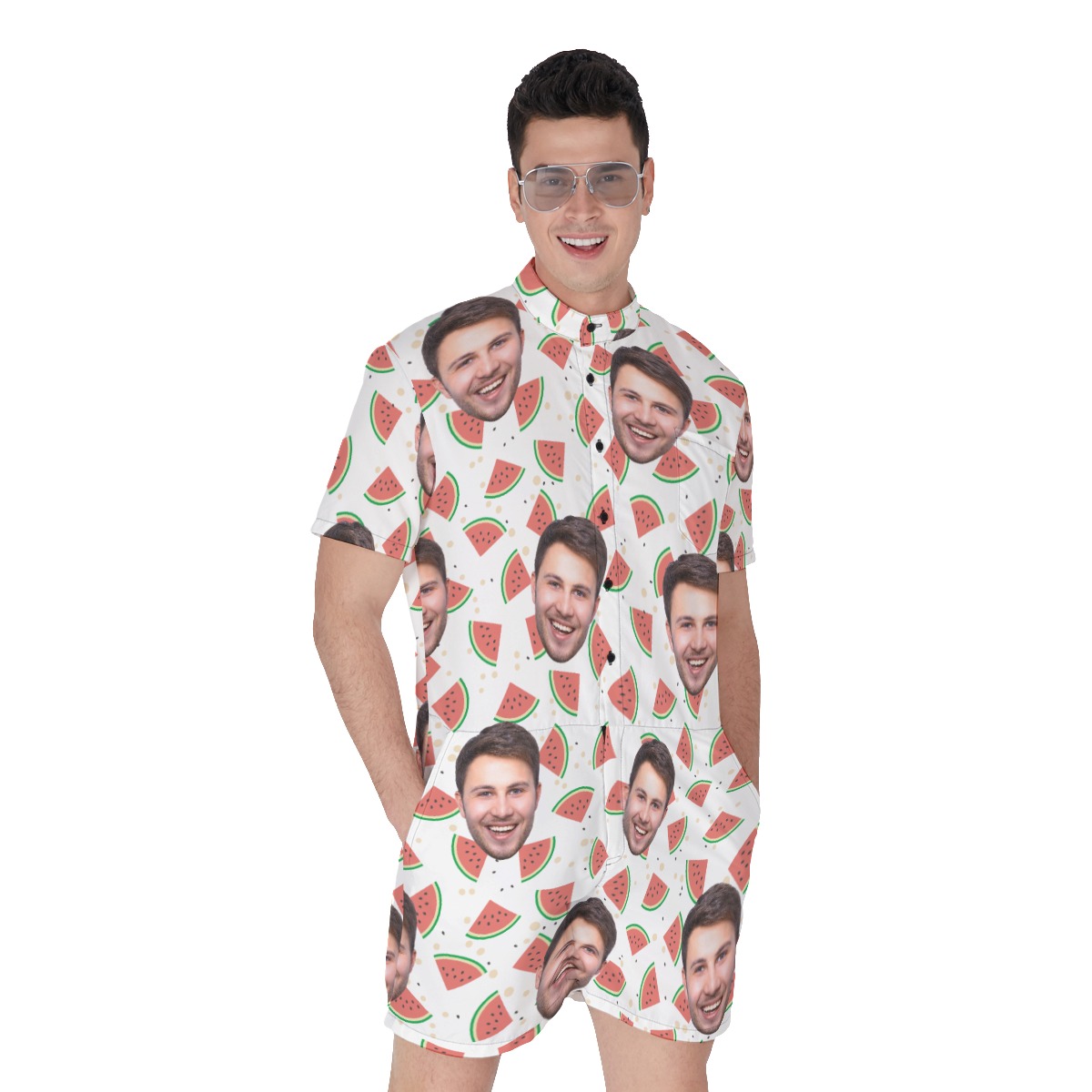 Funny Custom Face Watermelon Hawaiian Romper For Men - variant image 1