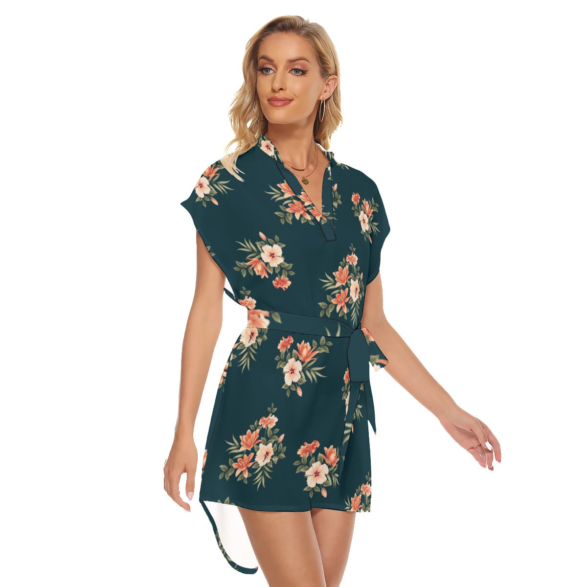 Floral Hawaiian Dress With Tie