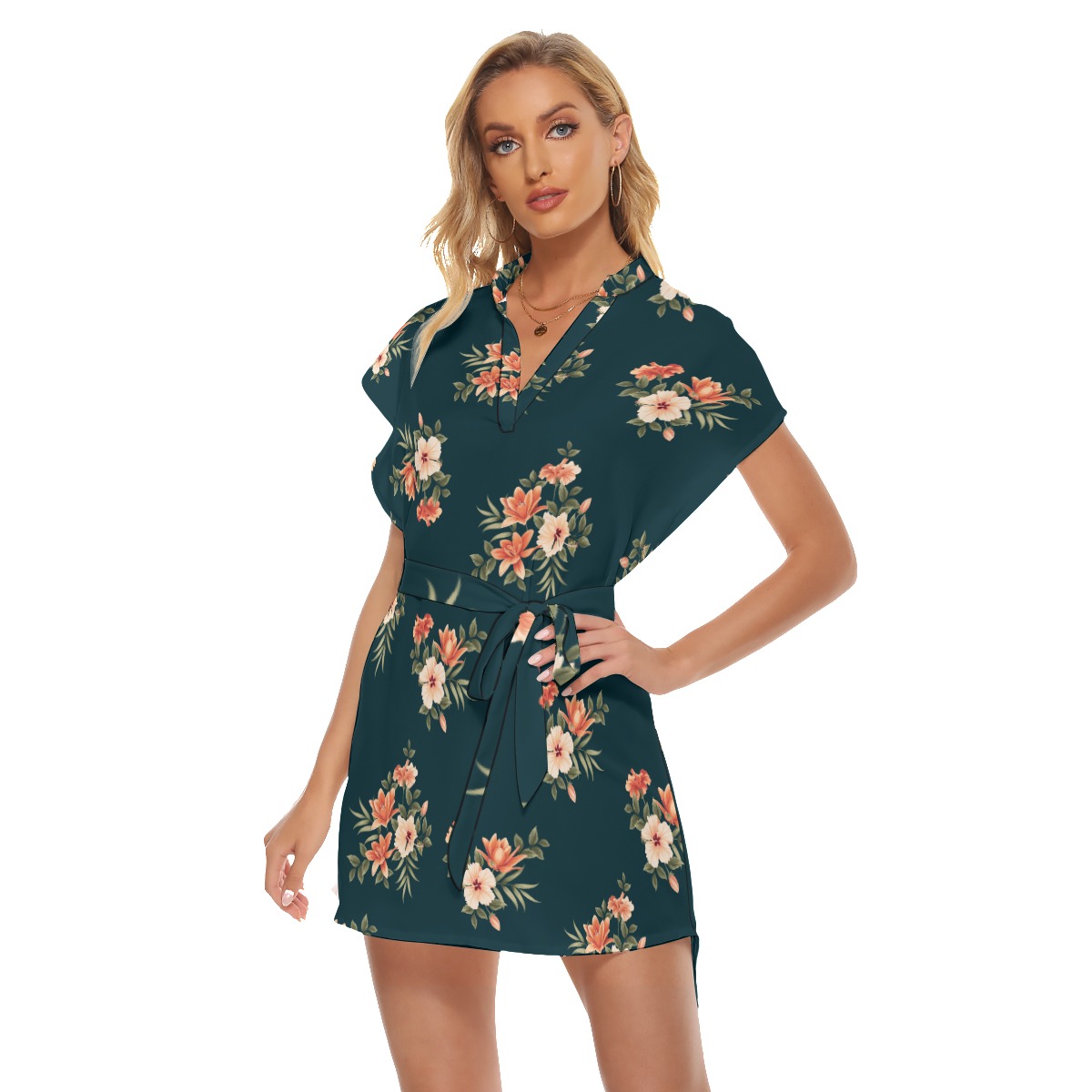 Floral Hawaiian Dress With Tie