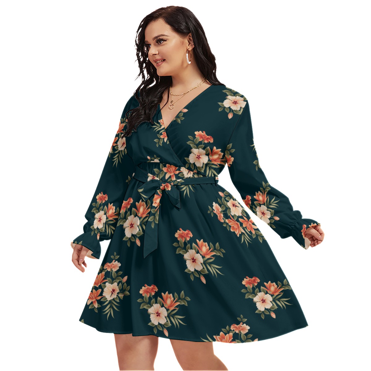 Floral Hawaiian Plus Size V-Neck Dress