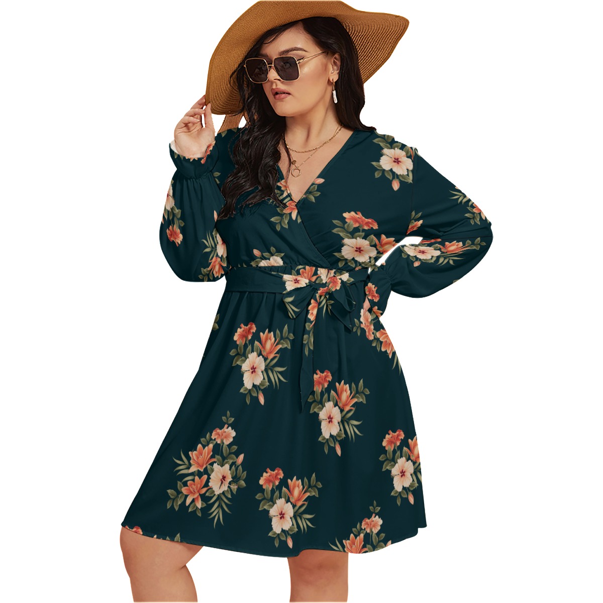 Floral Hawaiian Plus Size V-Neck Dress