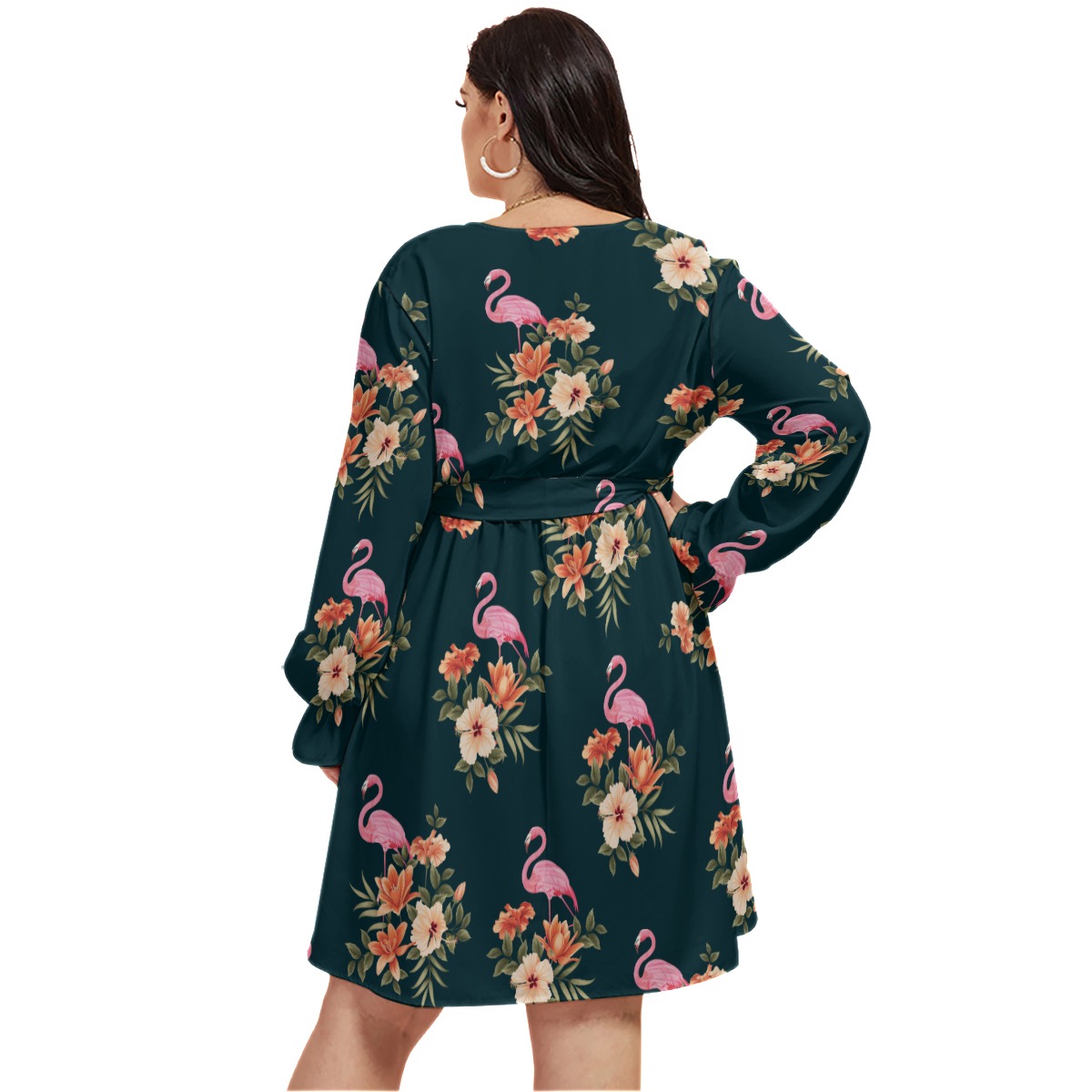 Flamingo Floral Hawaiian Plus Size V-Neck Dress