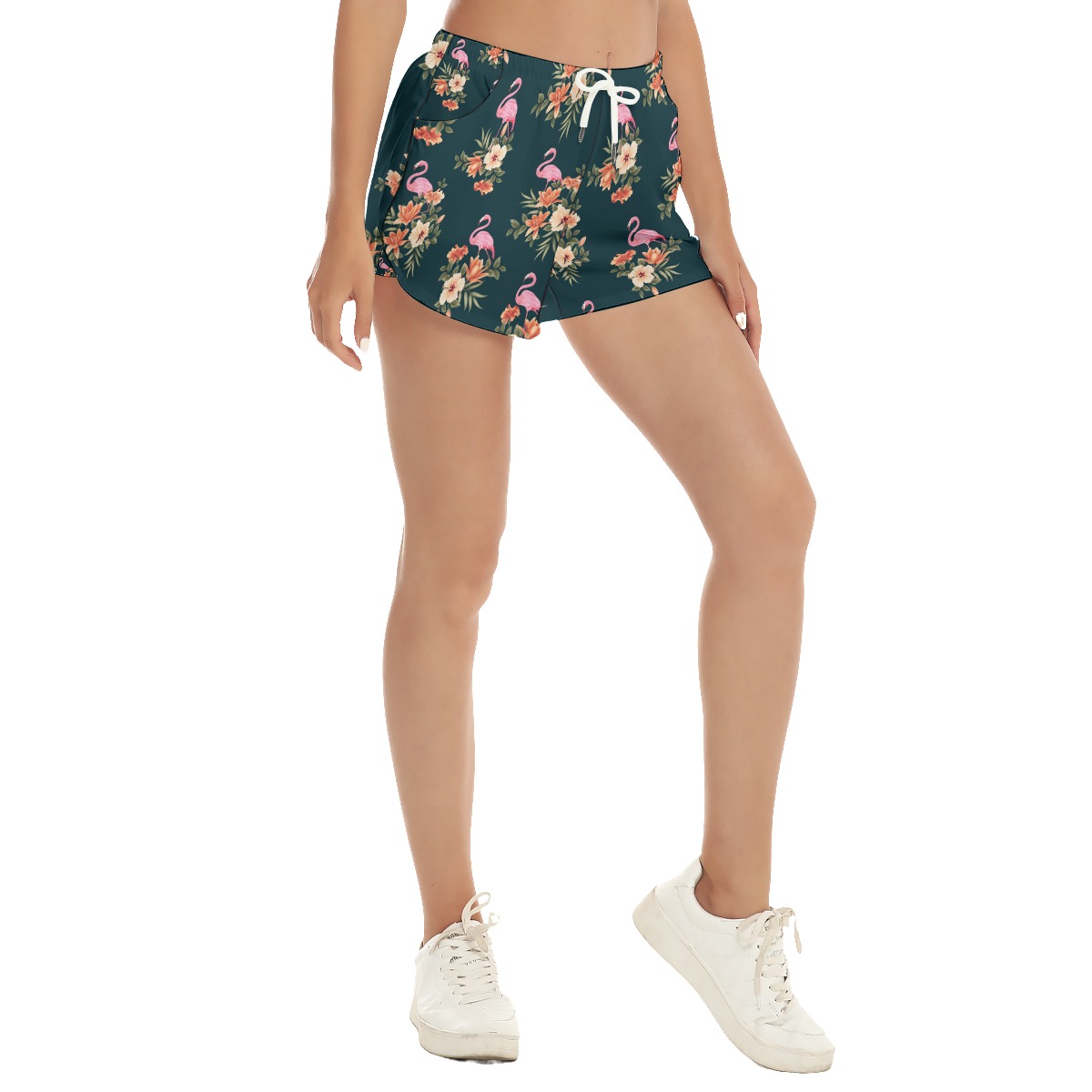 Floral Flamingo Beach Shorts For Women