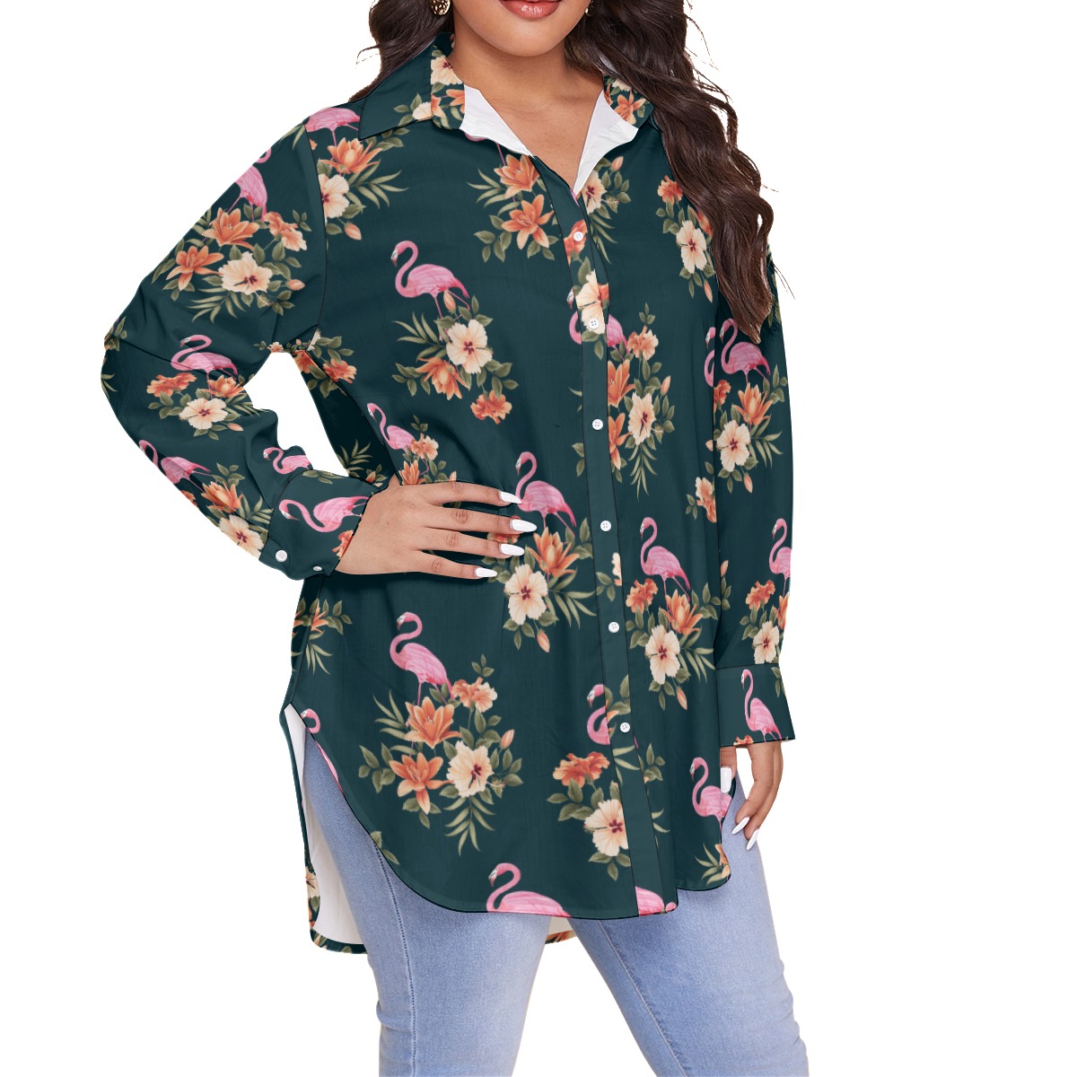 Women's Flamingo Floral Plus Size Hawaiian Shirt