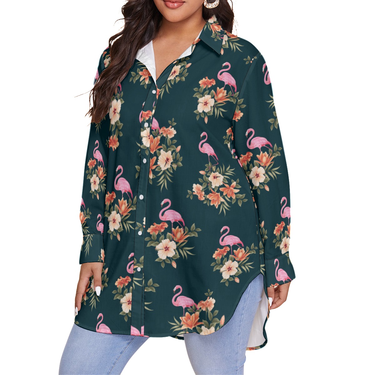 Women's Flamingo Floral Plus Size Hawaiian Shirt