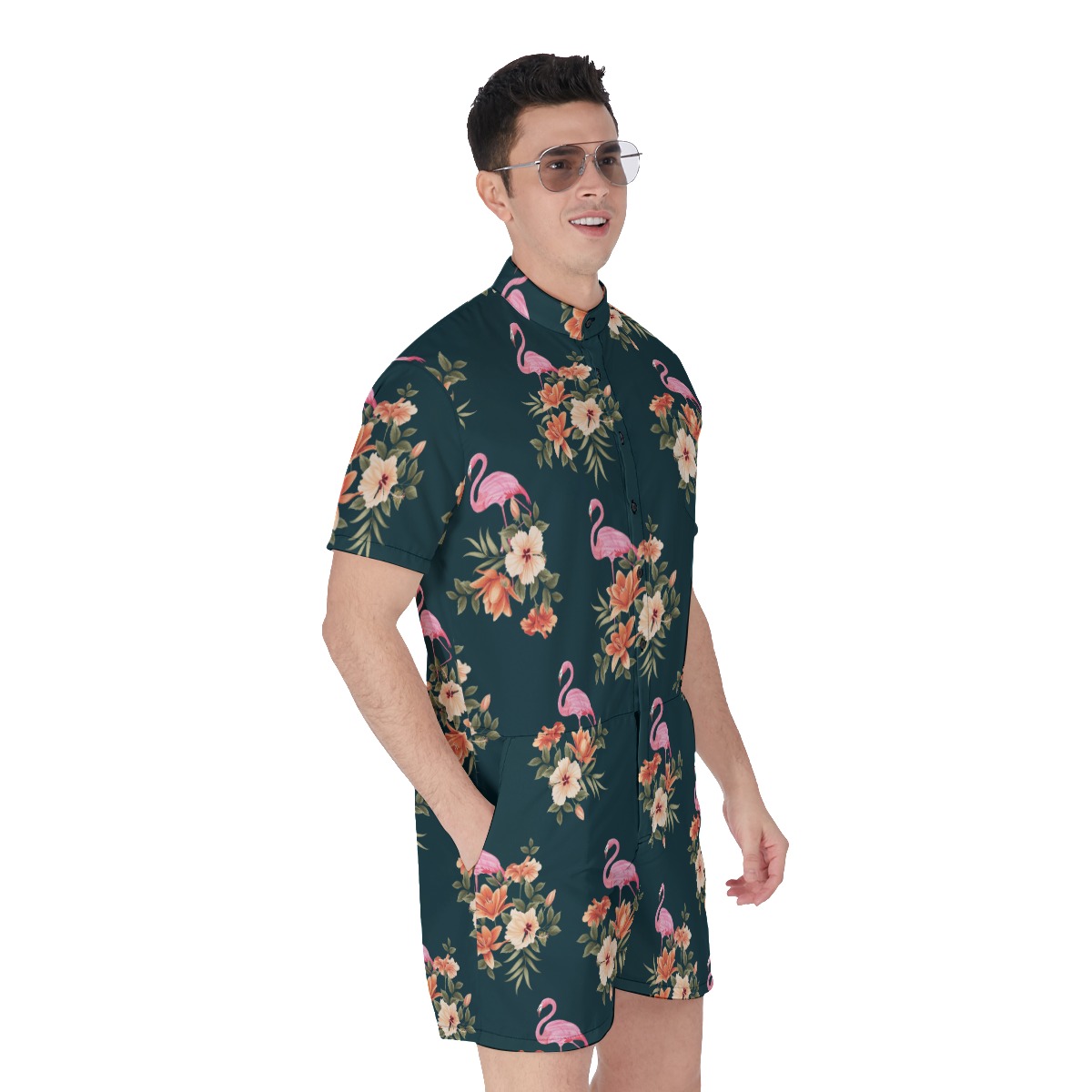 Flamingo Floral Hawaiian Romper For Men