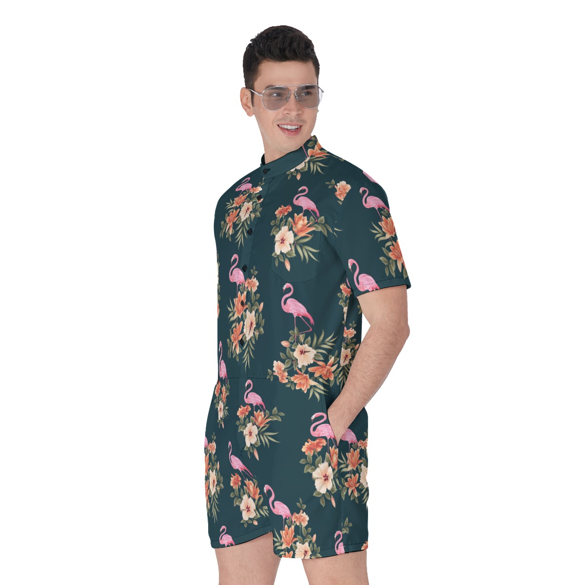 Flamingo Floral Hawaiian Romper For Men