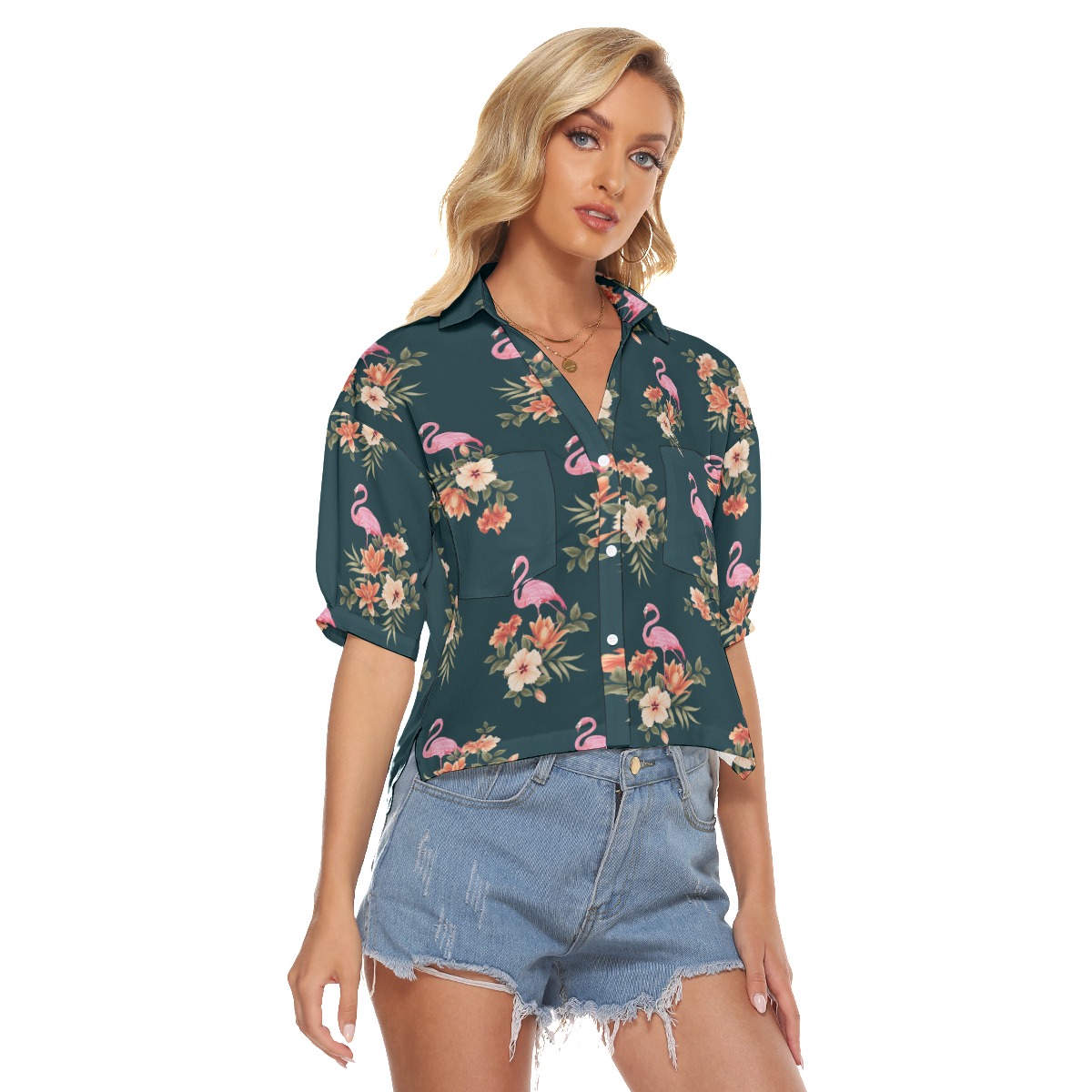 Flamingo Tropical Hawaiian Crop Top Shirt For Women