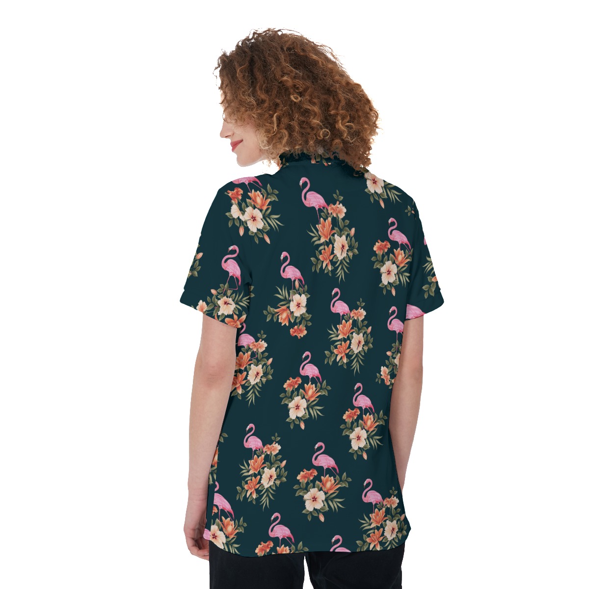 Floral Flamingo Polo Hawaiian Shirt For Women