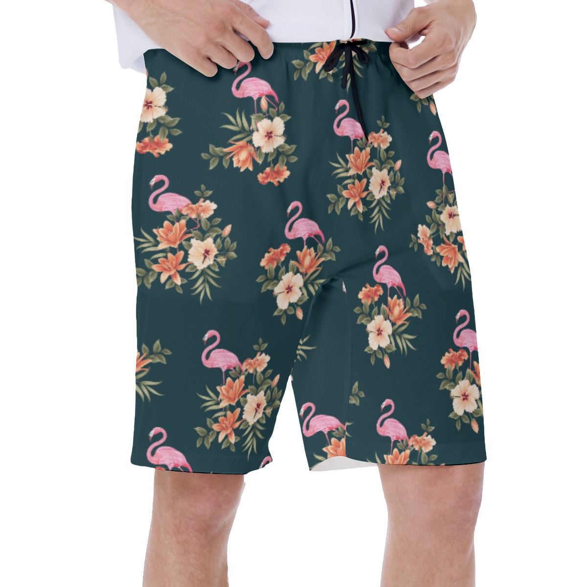 Flamingo Floral Hawaiian Swim Trunks For Men