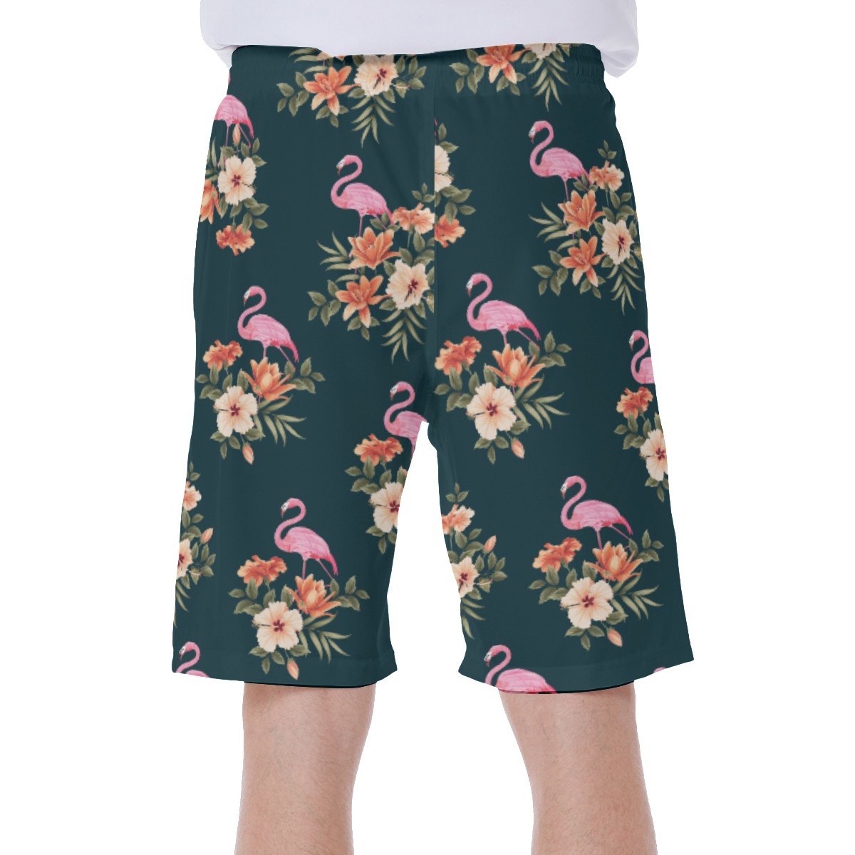Flamingo Floral Hawaiian Swim Trunks For Men
