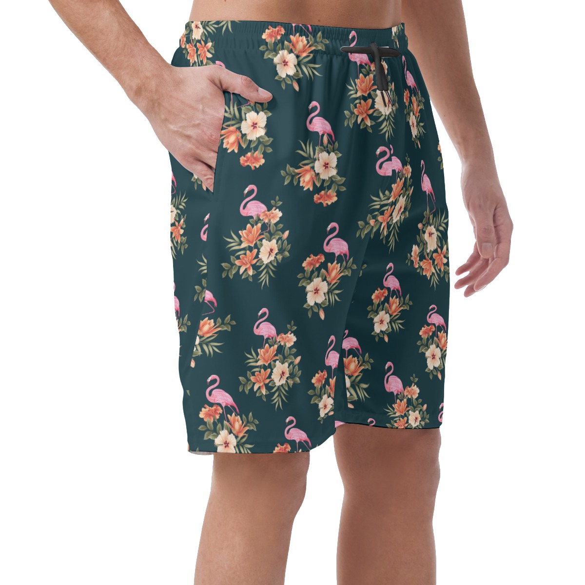 Men's Flamingo Floral Hawaiian Beach Shorts