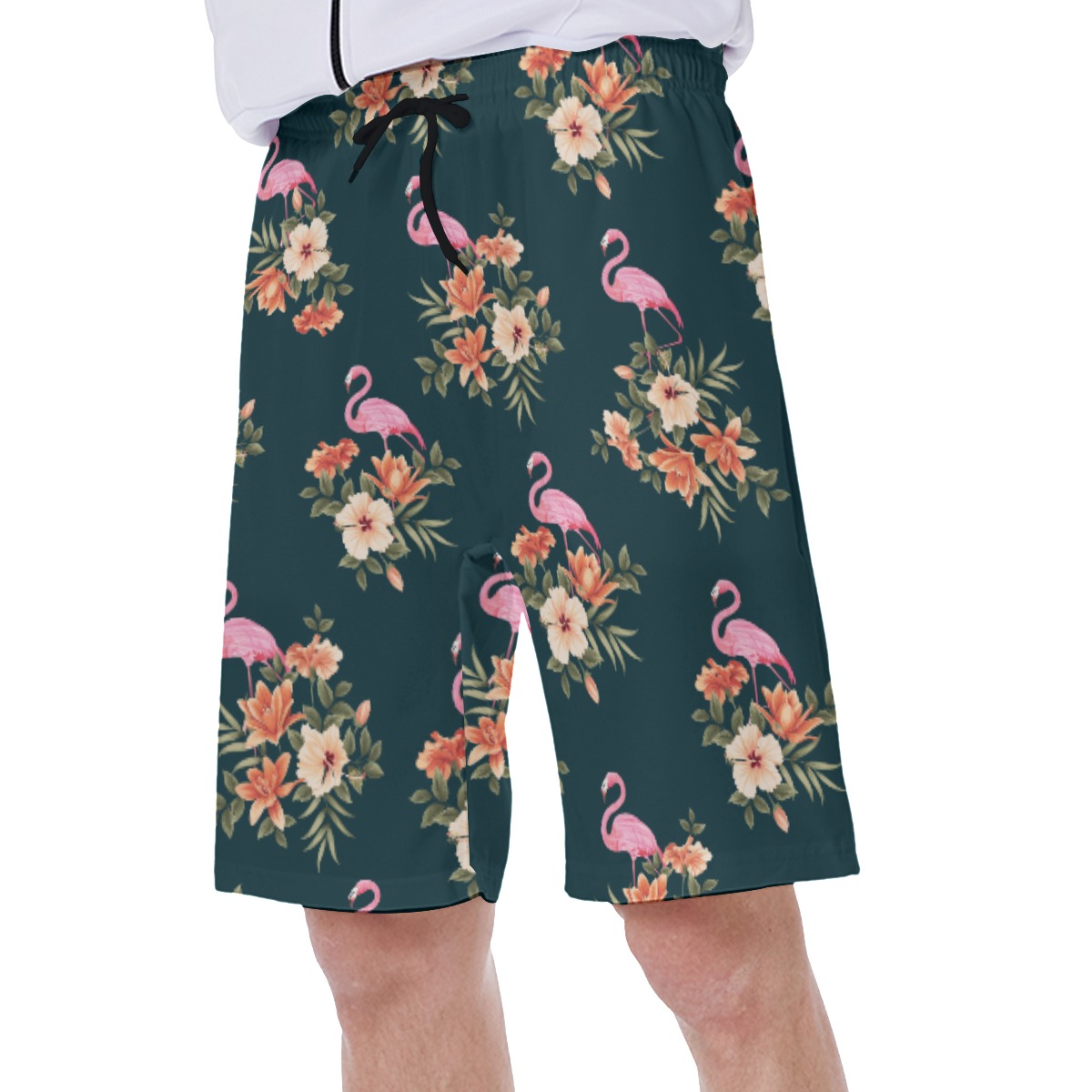 Flamingo Floral Hawaiian Swim Trunks For Men