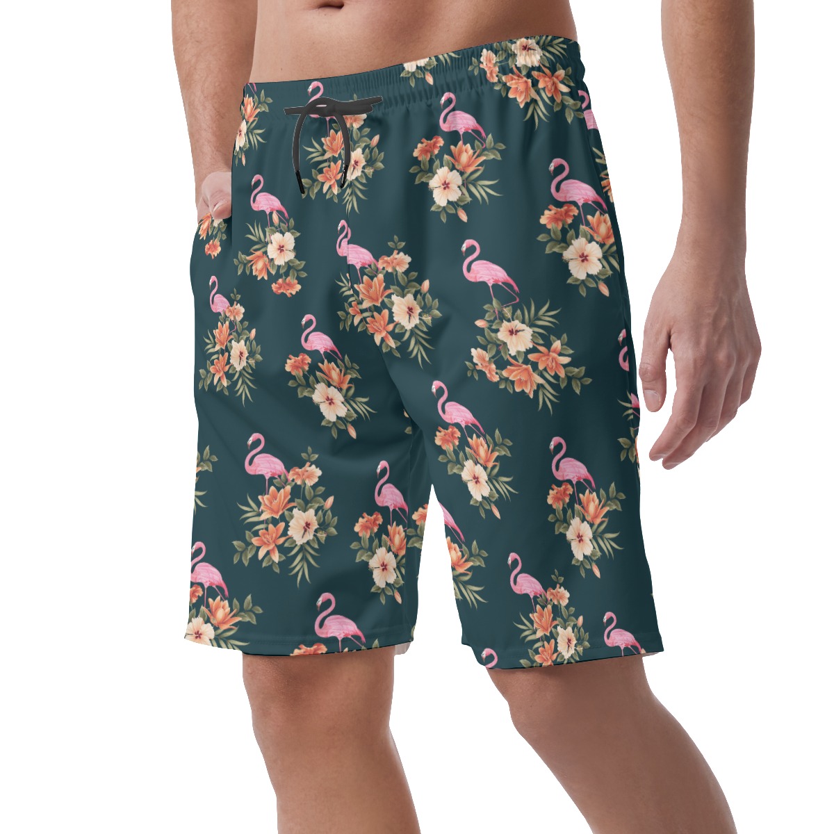Men's Flamingo Floral Hawaiian Beach Shorts