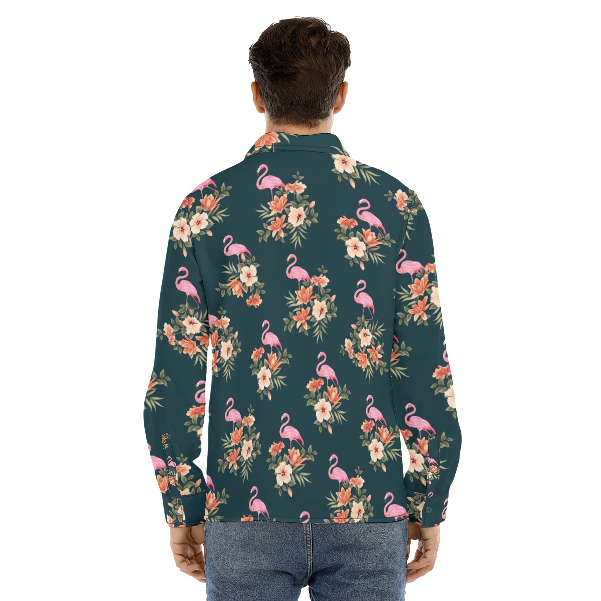 Flamingo Tropical Long Sleeve Hawaiian Shirt For Men