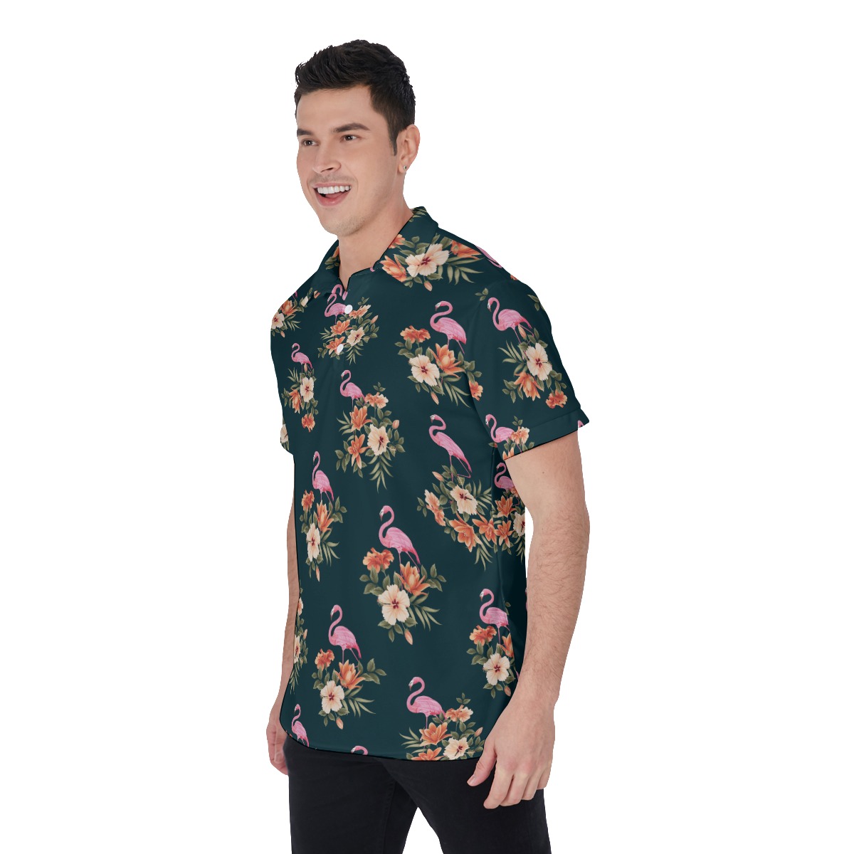 Men's Floral Flamingo Hawaiian Polo Shirt