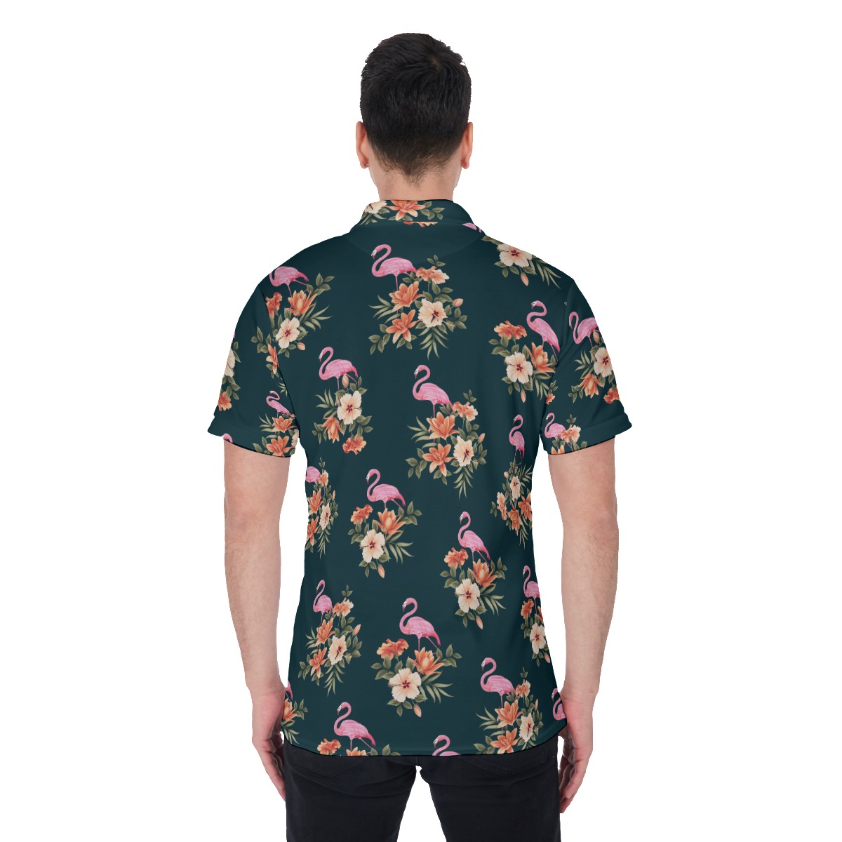 Men's Floral Flamingo Hawaiian Polo Shirt