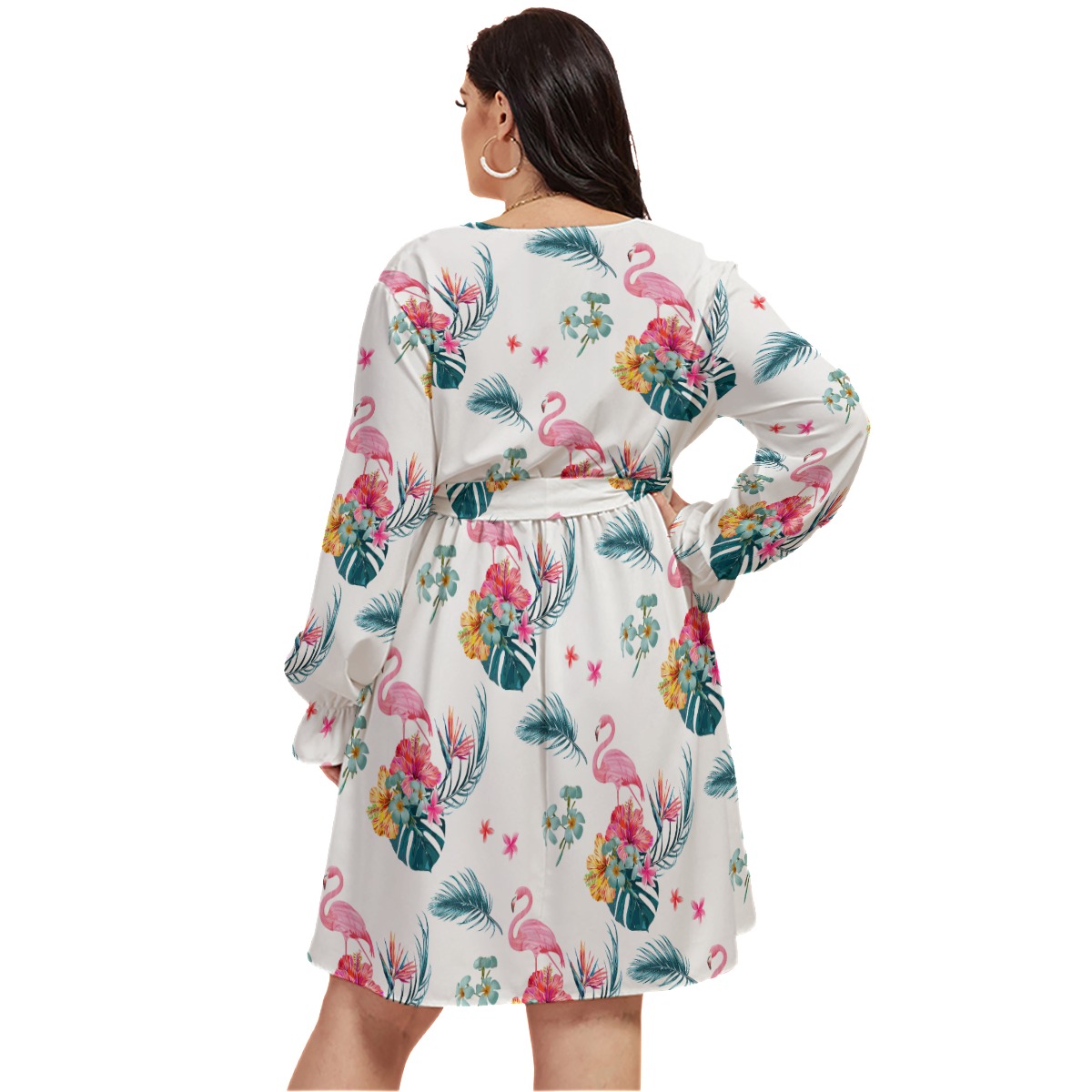 Flamingo Hawaiian Plus Size V-Neck Dress