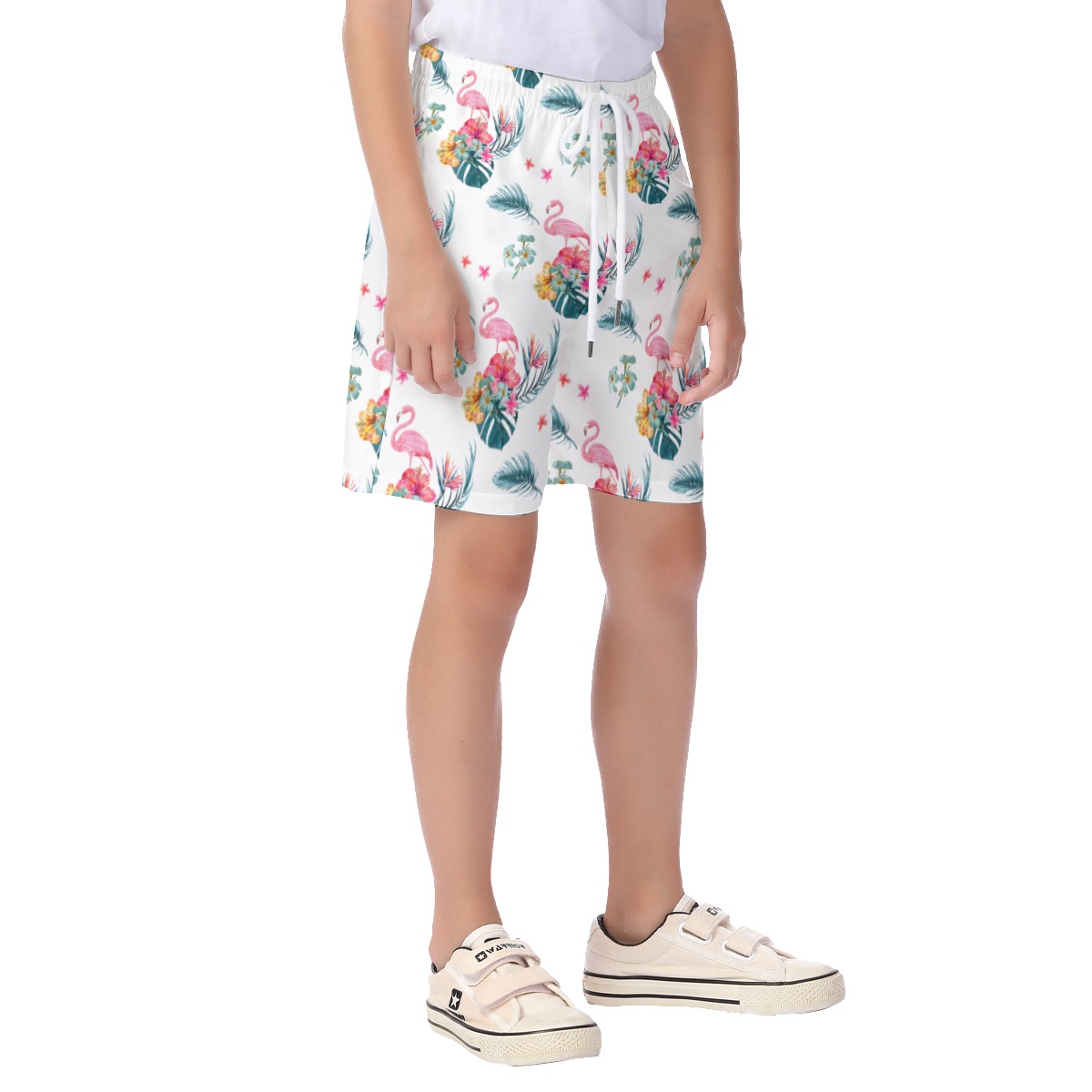 White Flamingo Hawaiian Beach Shorts For Kids