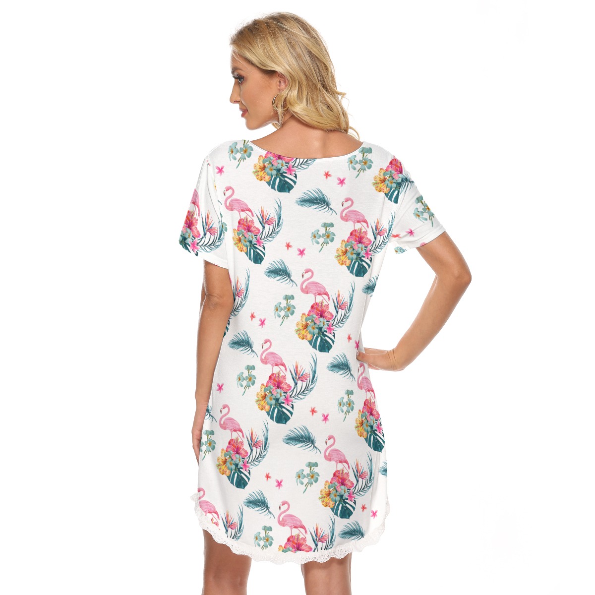 Flamingo Tropical Hawaiian Dress With Lace