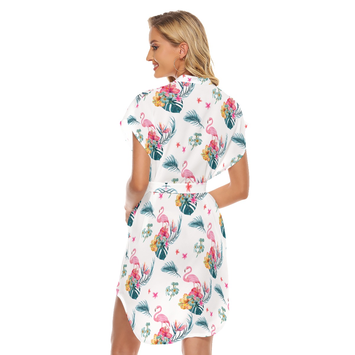 Floral Flamingo Hawaiian Dress With Tie