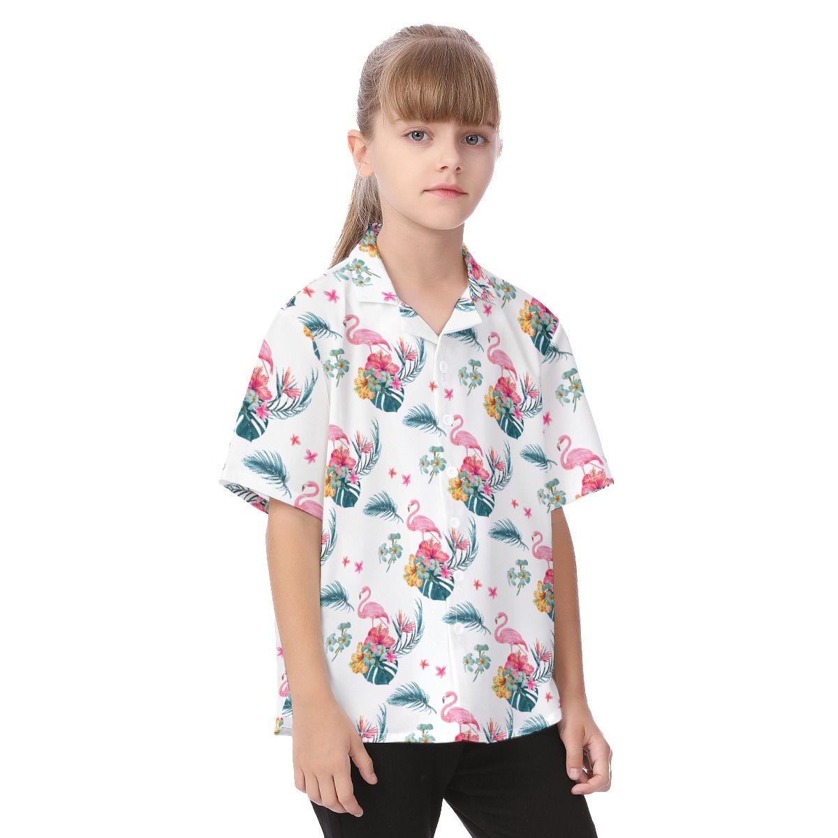 Flamingo White Hawaiian Shirt For Kids