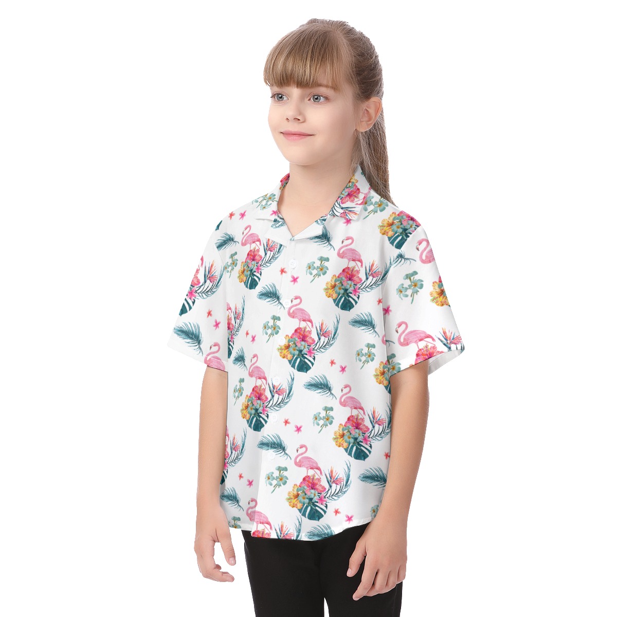 Flamingo White Hawaiian Shirt For Kids