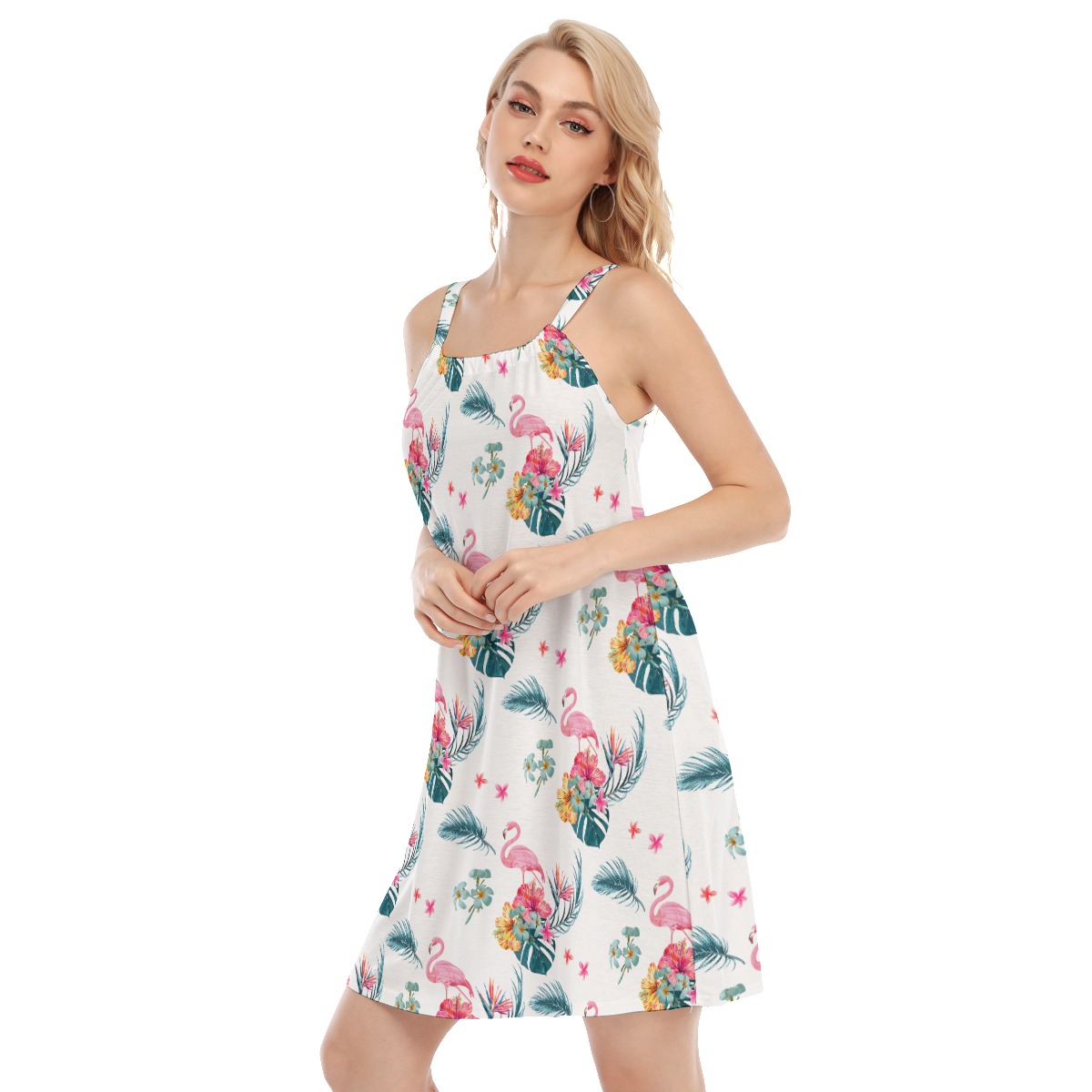 Flamingo Tropical White Hawaiian Dress