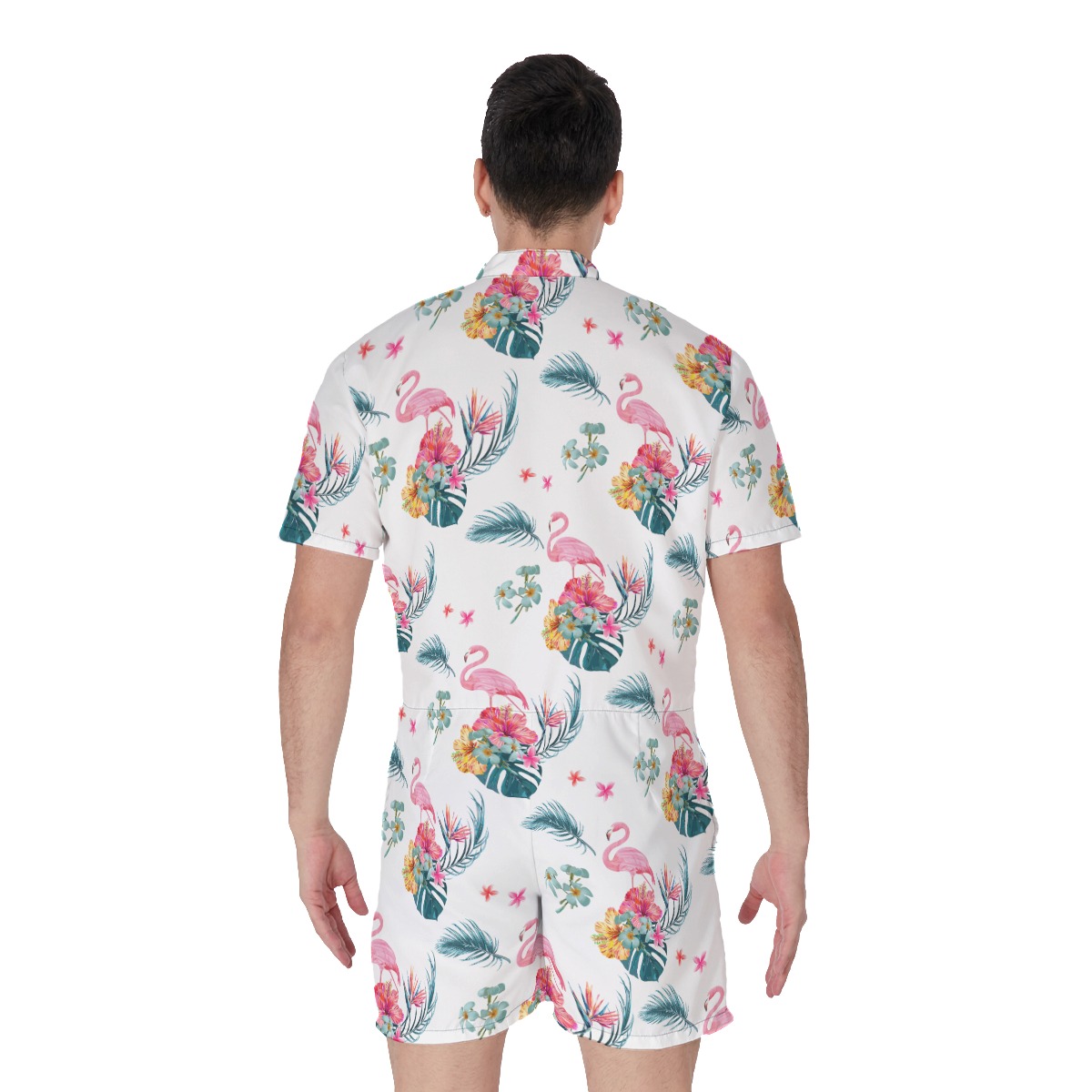 White Flamingo Hawaiian Romper For Men