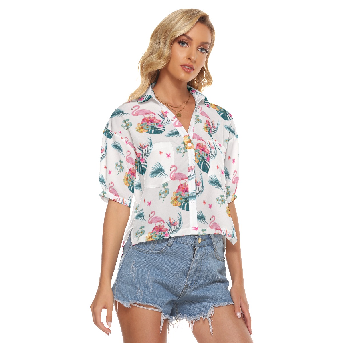 Flamingo Cool Hawaiian Crop Top Shirt For Women