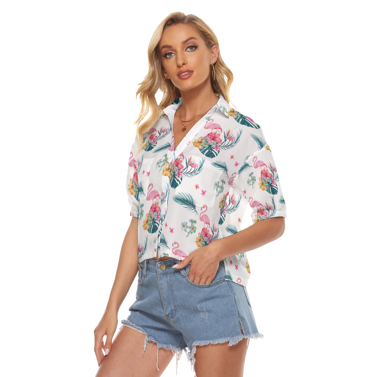 Flamingo Cool Hawaiian Crop Top Shirt For Women
