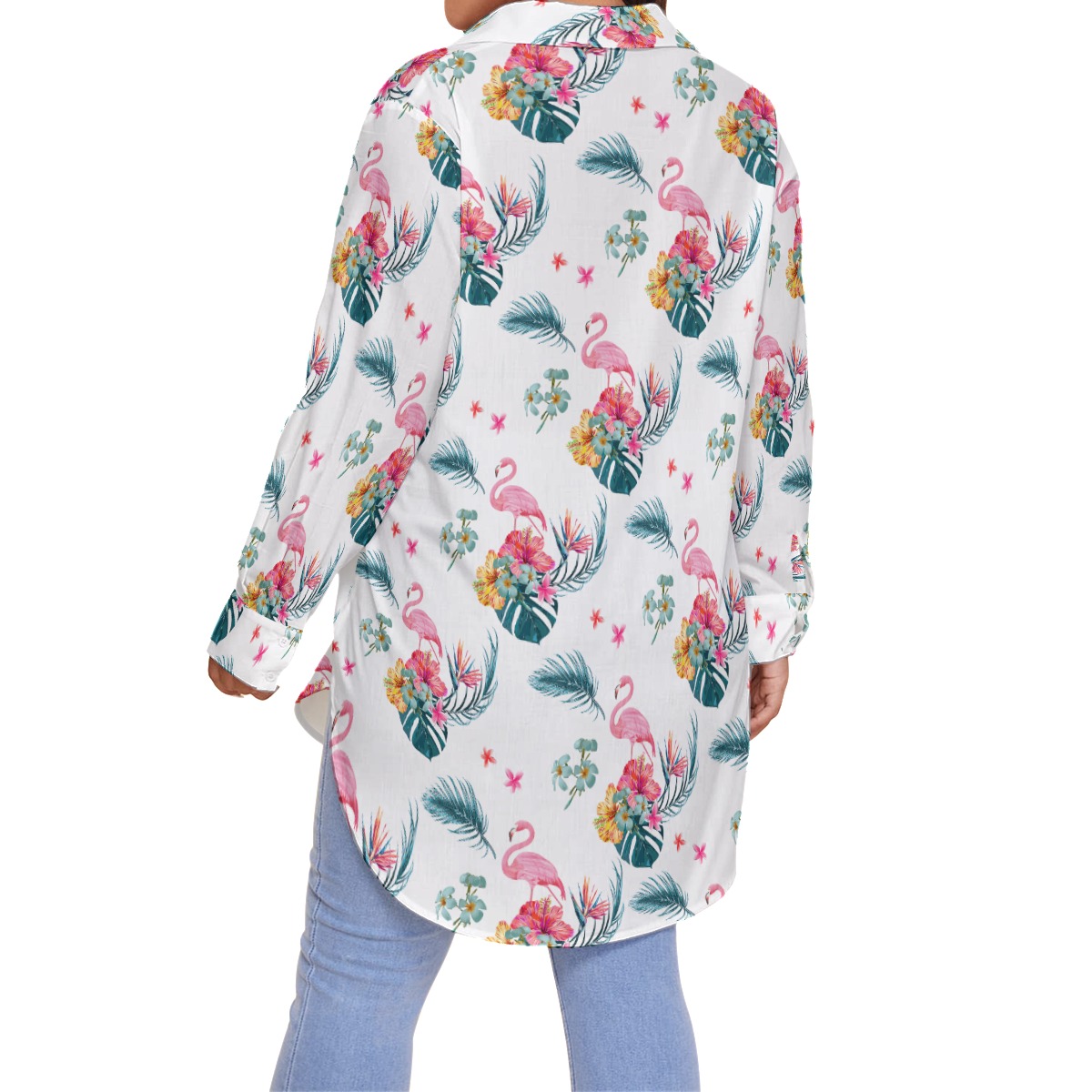 Women's White Flamingo Plus Size Hawaiian Shirt