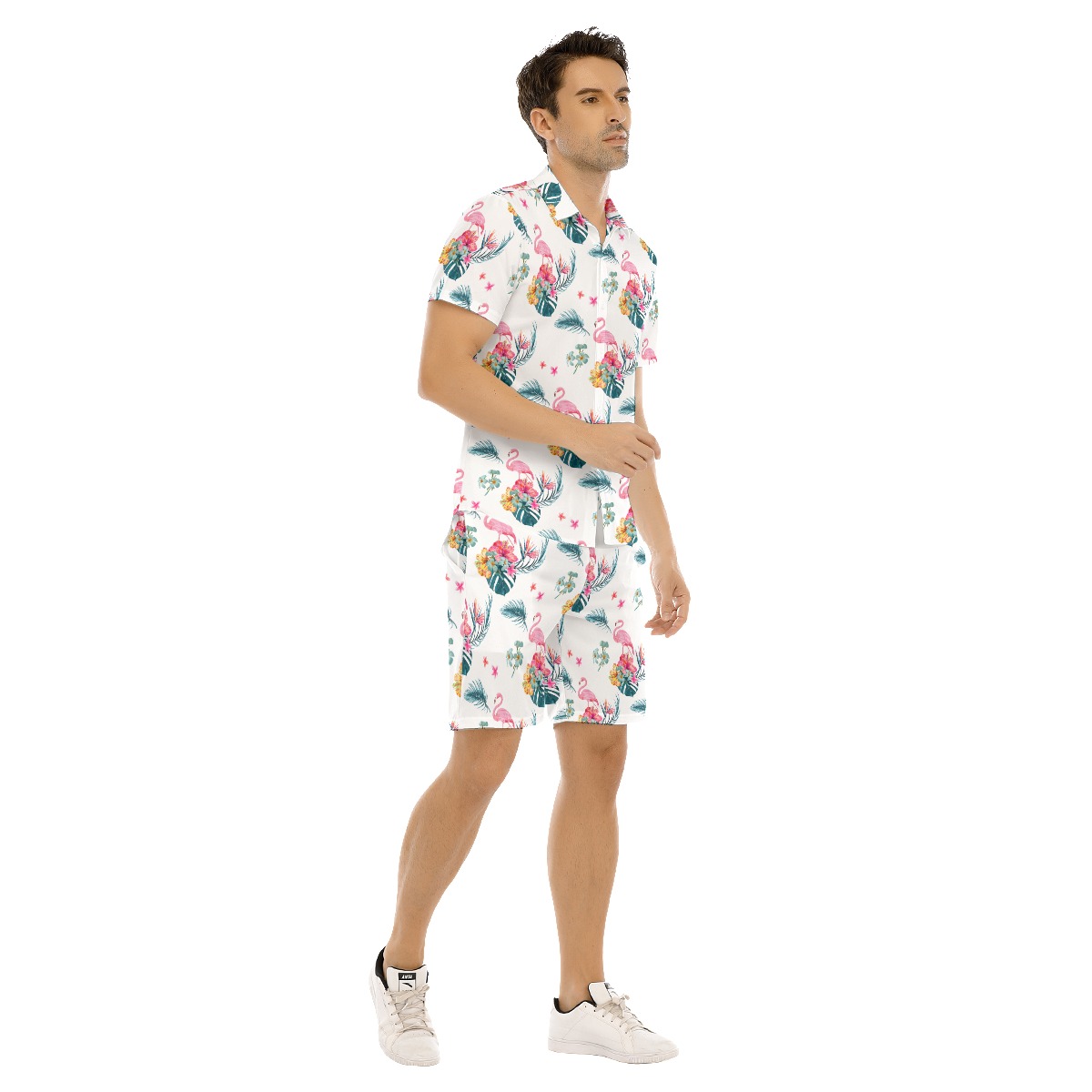 Men's Flamingo Floral Hawaiian Shirt And Shorts