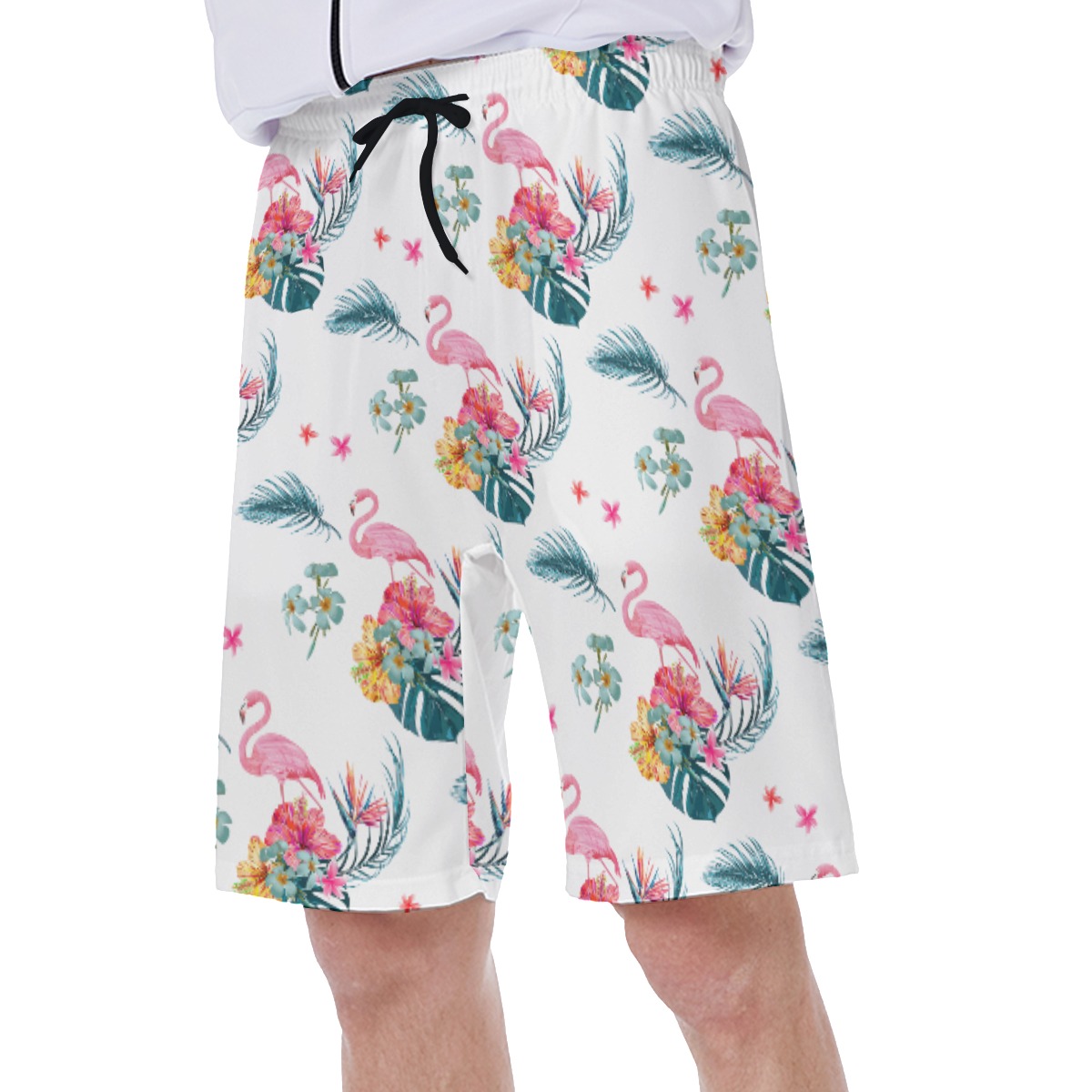 Floral Flamingo Blue Hawaiian Swim Trunks For Men