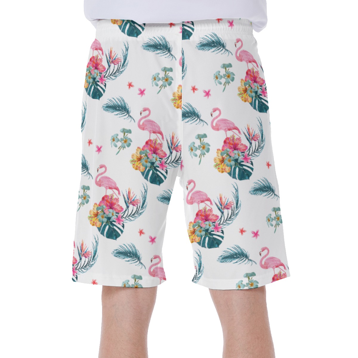 Floral Flamingo Blue Hawaiian Swim Trunks For Men
