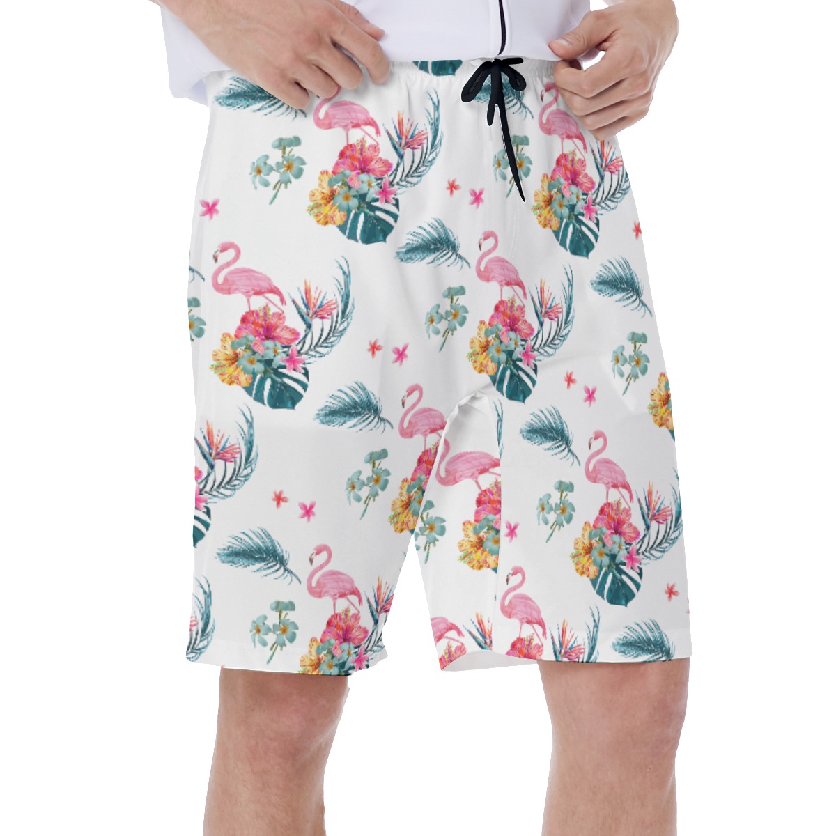 Floral Flamingo Blue Hawaiian Swim Trunks For Men
