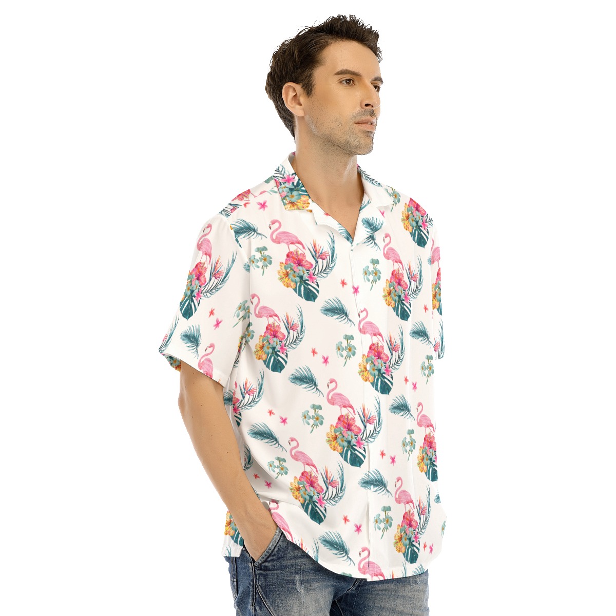 Flamingo White Men's Hawaiian Shirt
