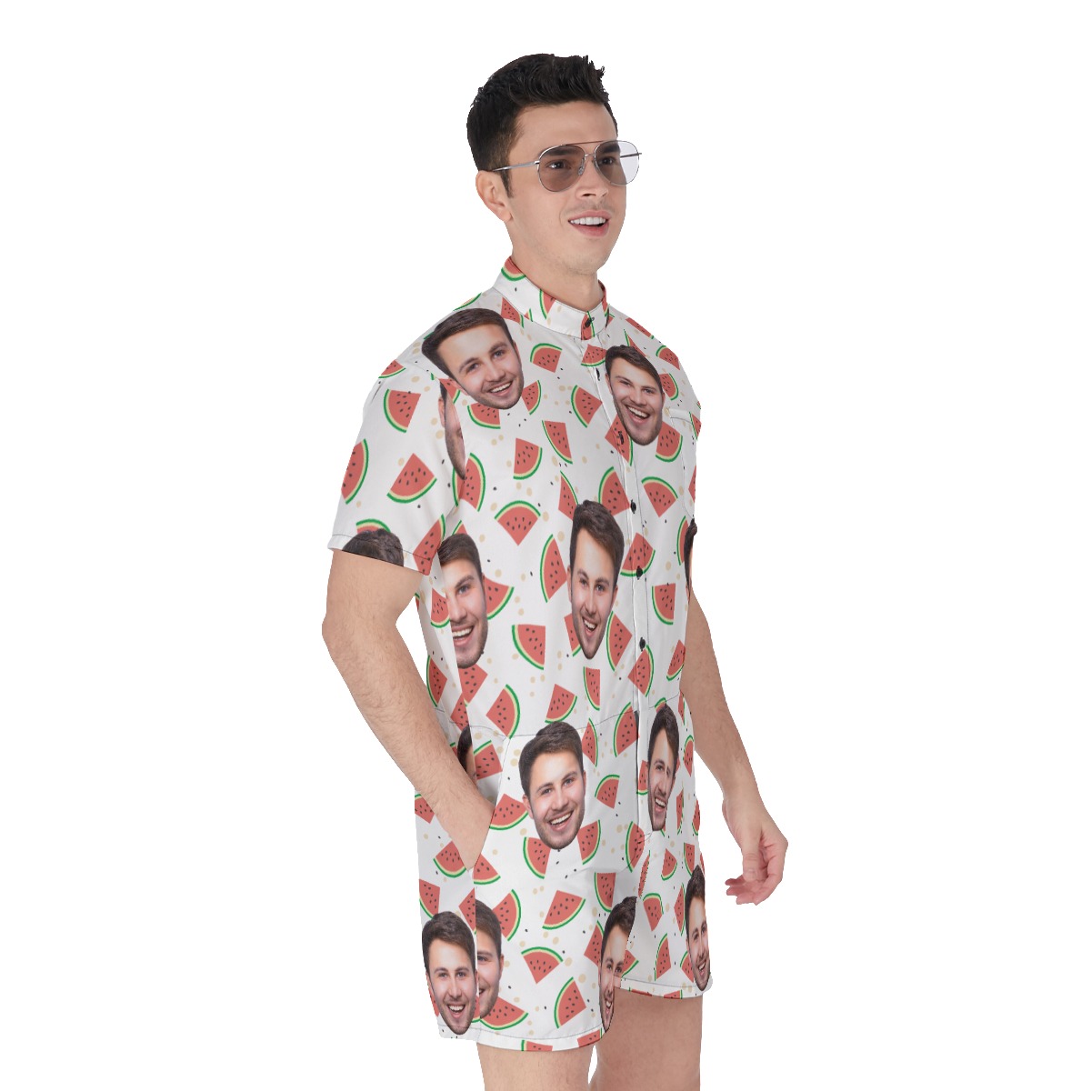 Funny Custom Face Watermelon Hawaiian Romper For Men