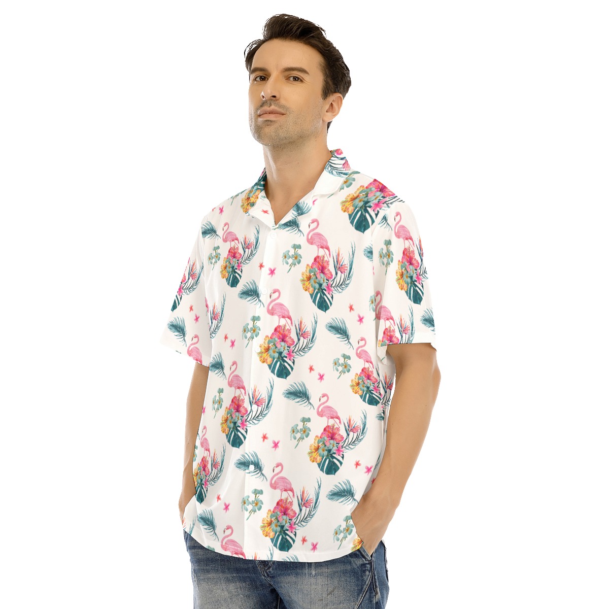 Flamingo White Men's Hawaiian Shirt
