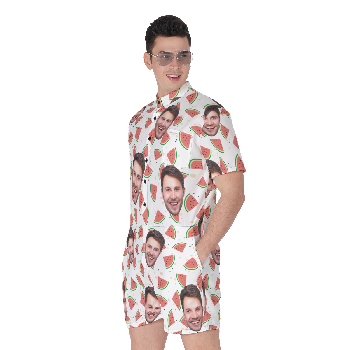 Funny Custom Face Watermelon Hawaiian Romper For Men